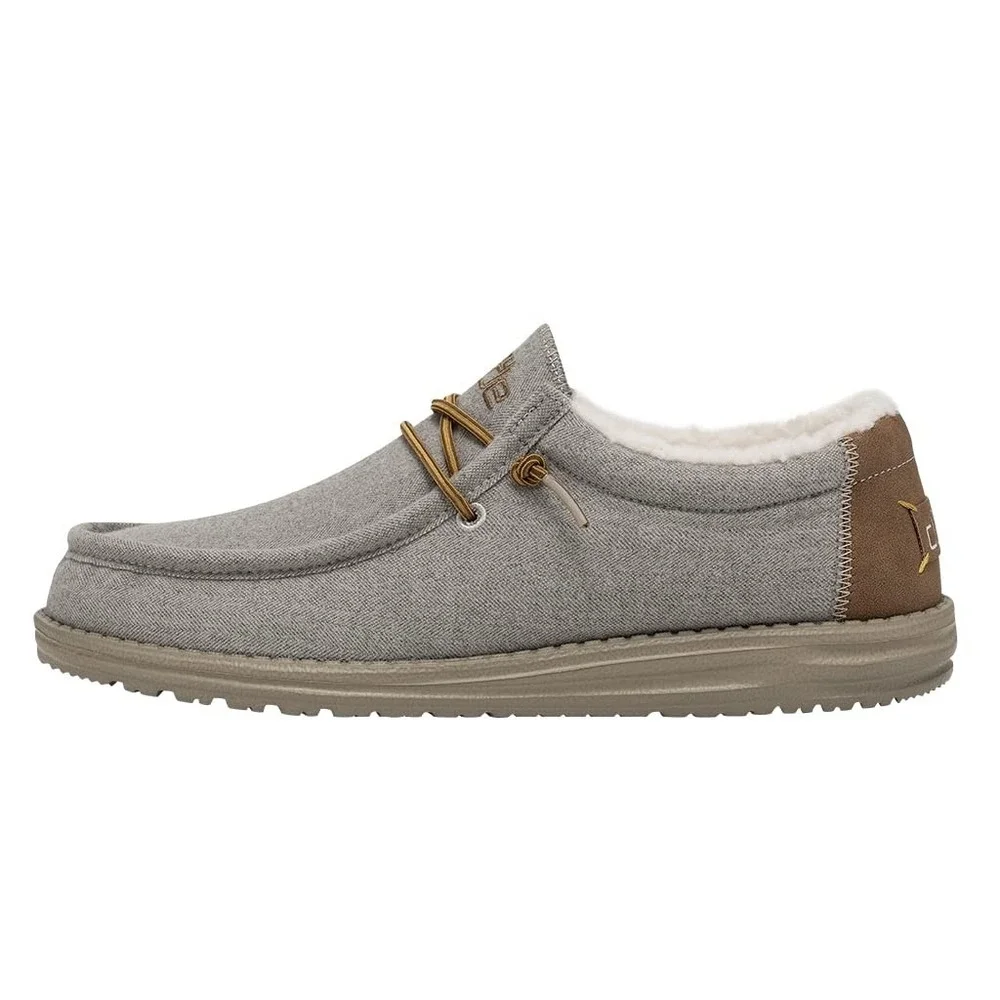 HEYDUDE Mens Wally Grey Herringbone Faux Fur Lined Slip On Loafers Shoes Size 12